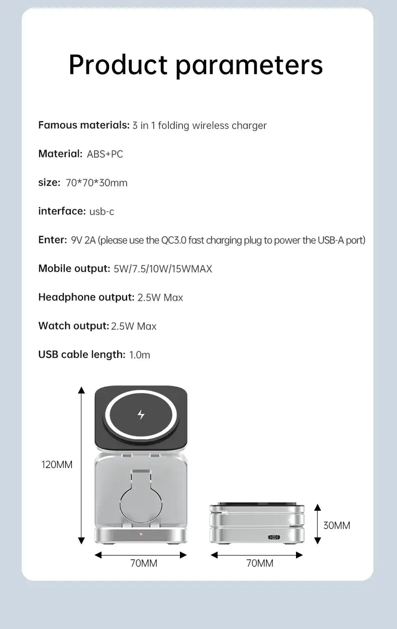 3 In 1 Foldable Magnetic Wireless Charger
