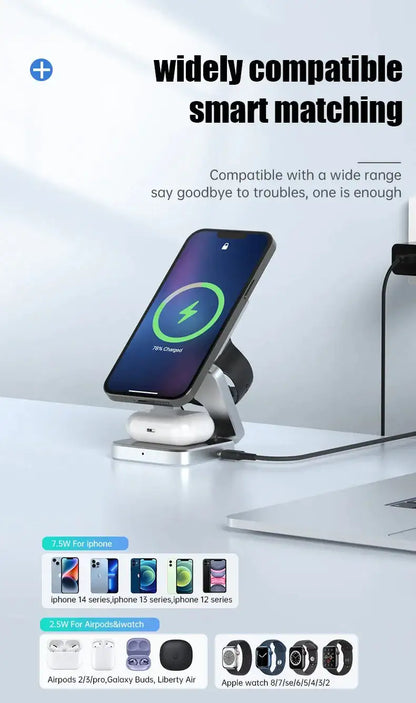 3 In 1 Foldable Magnetic Wireless Charger