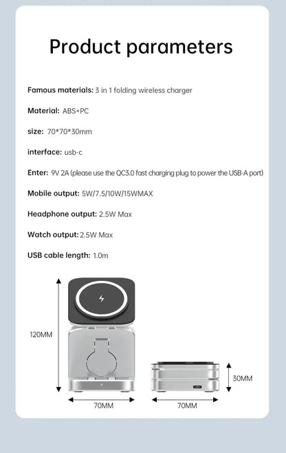 3 In 1 Foldable Magnetic Wireless Charger
